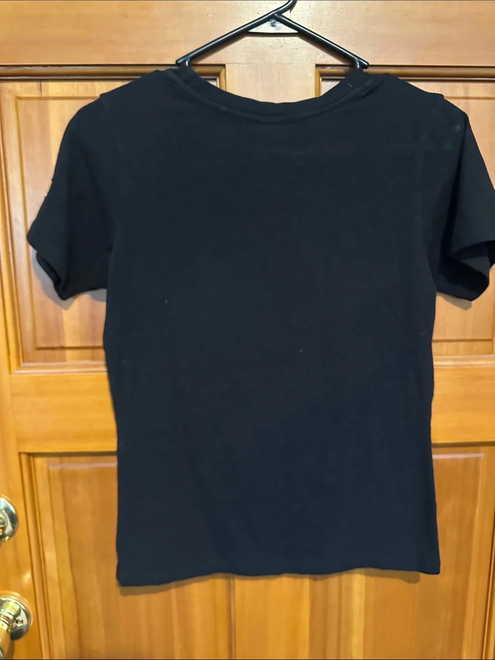 Black Women’s Graphic Tee with Yellow & White Bear Patch
